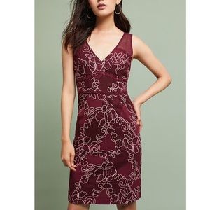 Anthropologie Embroidered Dress in Burgundy 0